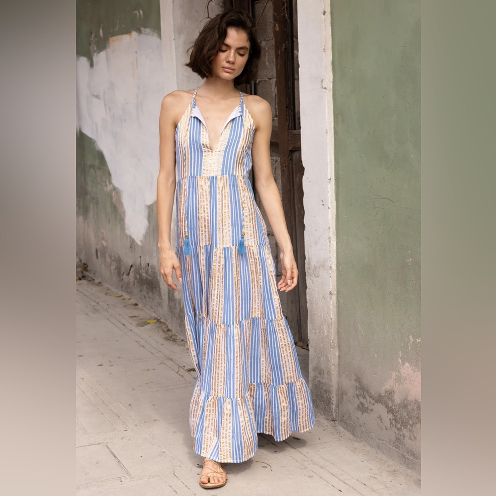 Oliphant blue and white tiered maxi. Size small